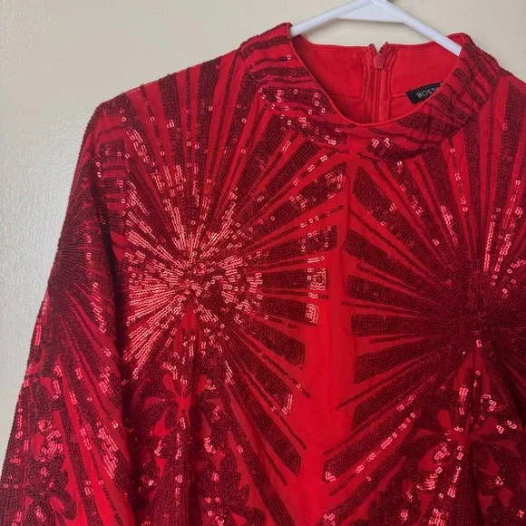 Boston Proper Red Sequin Long Sleeve Top Size L - Picture 3 of 7